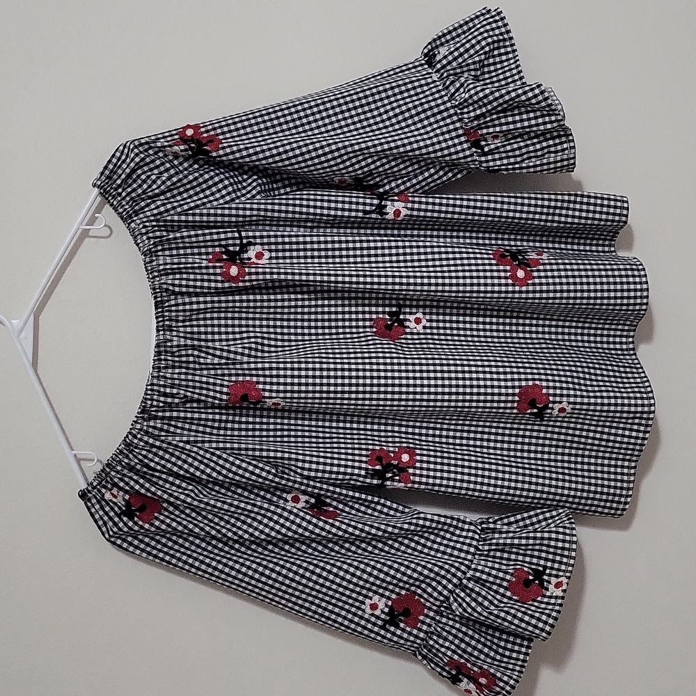Mirror Image Gingham Pattern wth Embroidery
